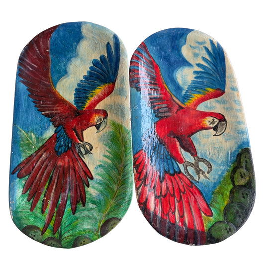 Cuadros Decorativos de Guacamaya Pintados a Mano en Madera (Set de 2)